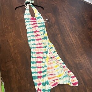 JESSICA SIMPSON Multicolor Tie-Dye Halter Maxi Dress